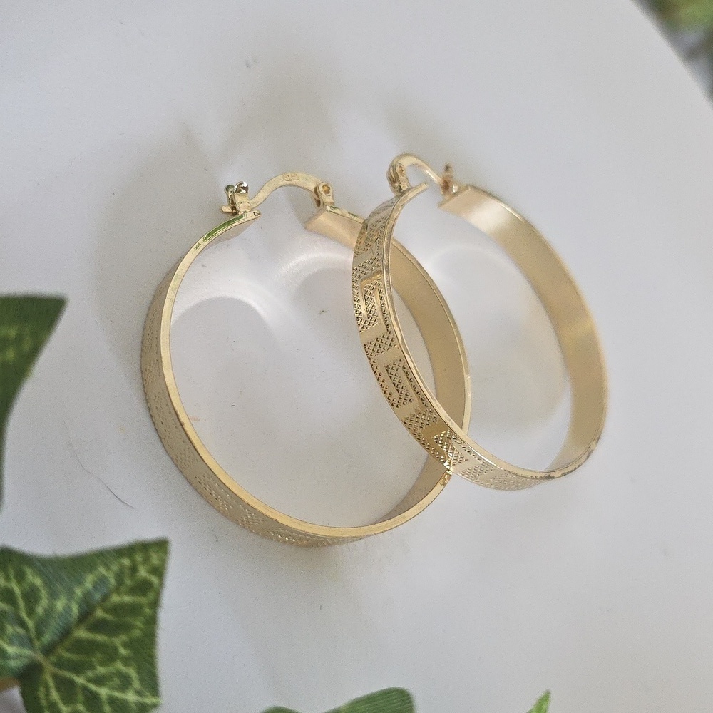 Gold Hoop Earrings Greek Key Design New